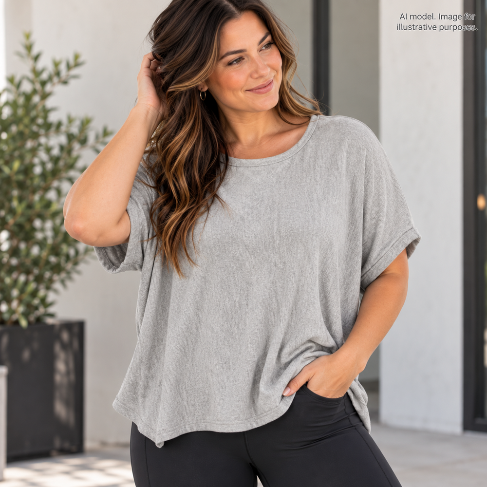 Michael Stars Shirt Women Large Gray Batwing Soft Stretch Minimalist Made in USA